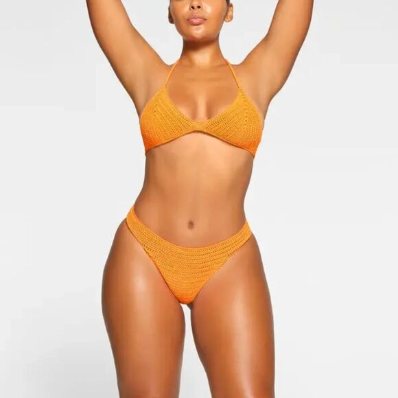 NWT SKIMS Crochet Swim Orange Bikini Bottom 4X Recycled Material Sold Out - Picture 1 of 5